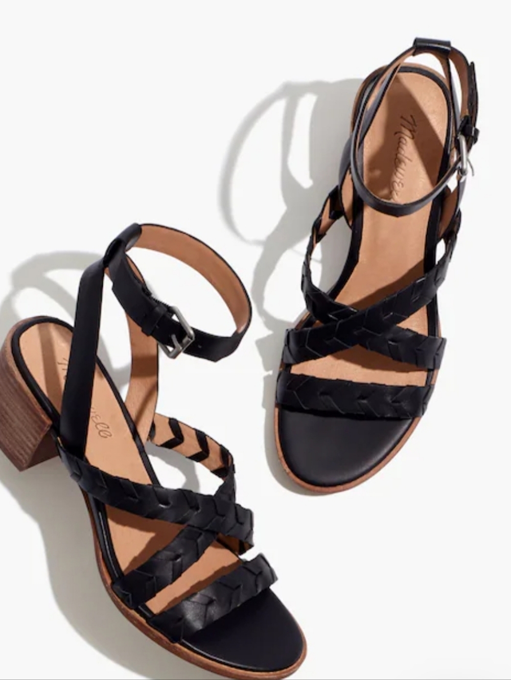 Madewell Chunky stacked heels and whipstitched straps  leather sandals Black 8 - Picture 2 of 10